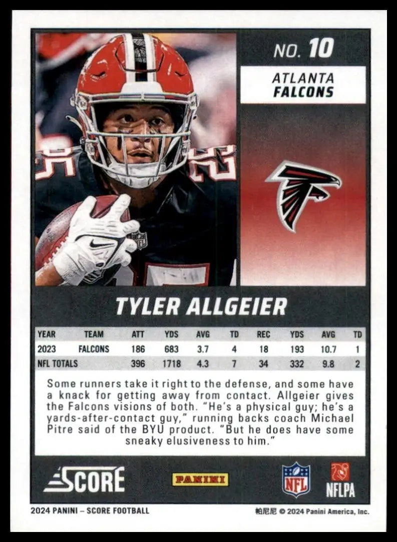 2024 Score Tyler Allgeier #10 Atlanta Falcons Football Card NFL Sports - Football Card Single