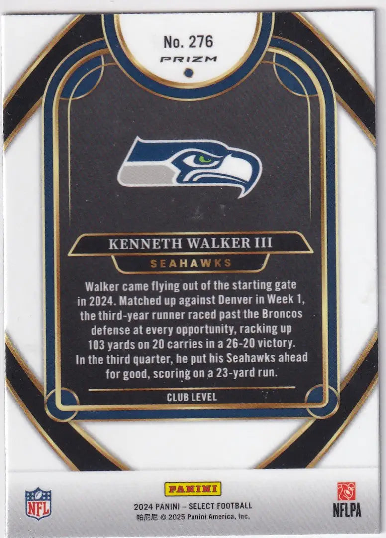 2024 SELECT #276 KENNETH WALKER BLUE SHOCK CLUB LEVEL- SEATTLE SEAHAWKS