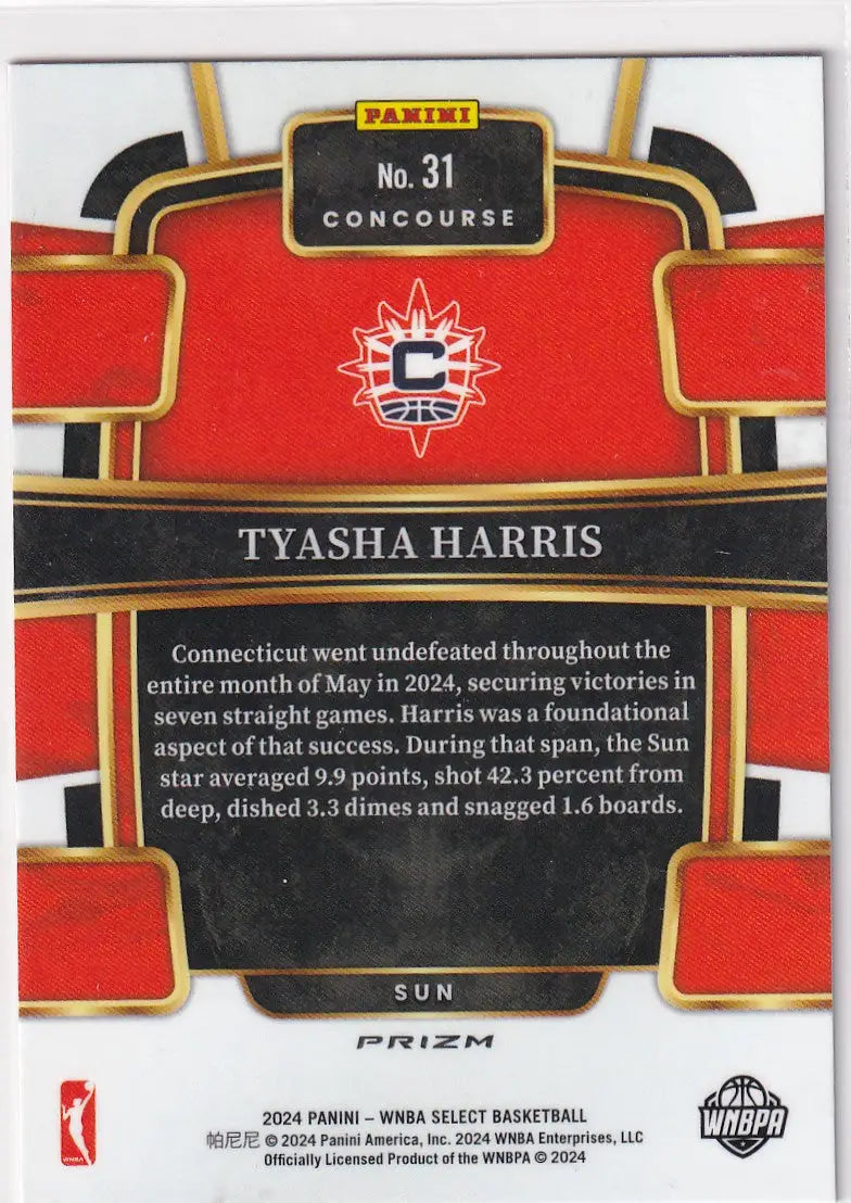 2024 SELECT #31 TYASHA HARRIS PINK CRACKED ICE CONCOURSE- CONNECTICUT SUNS - Basketball Card Single