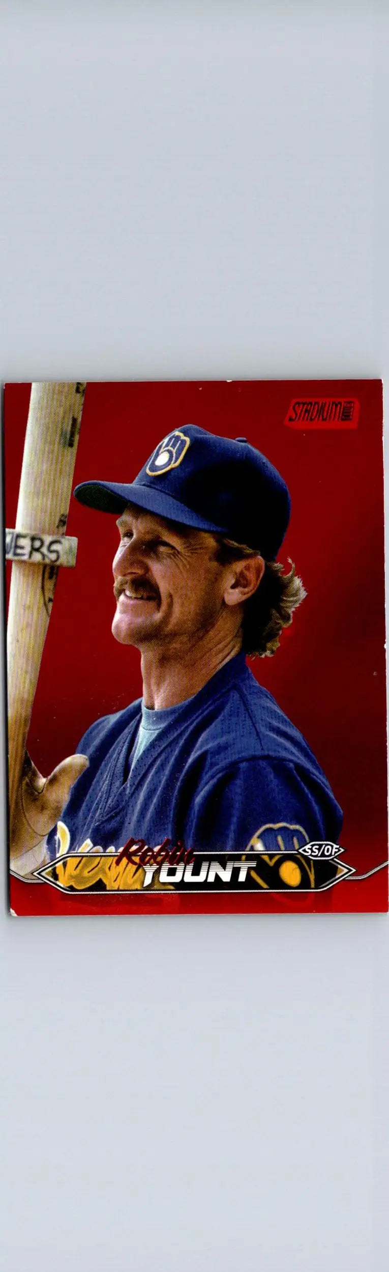 Baseball card featuring Robin Yount in 2024 Stadium Club Yount Red Foil design