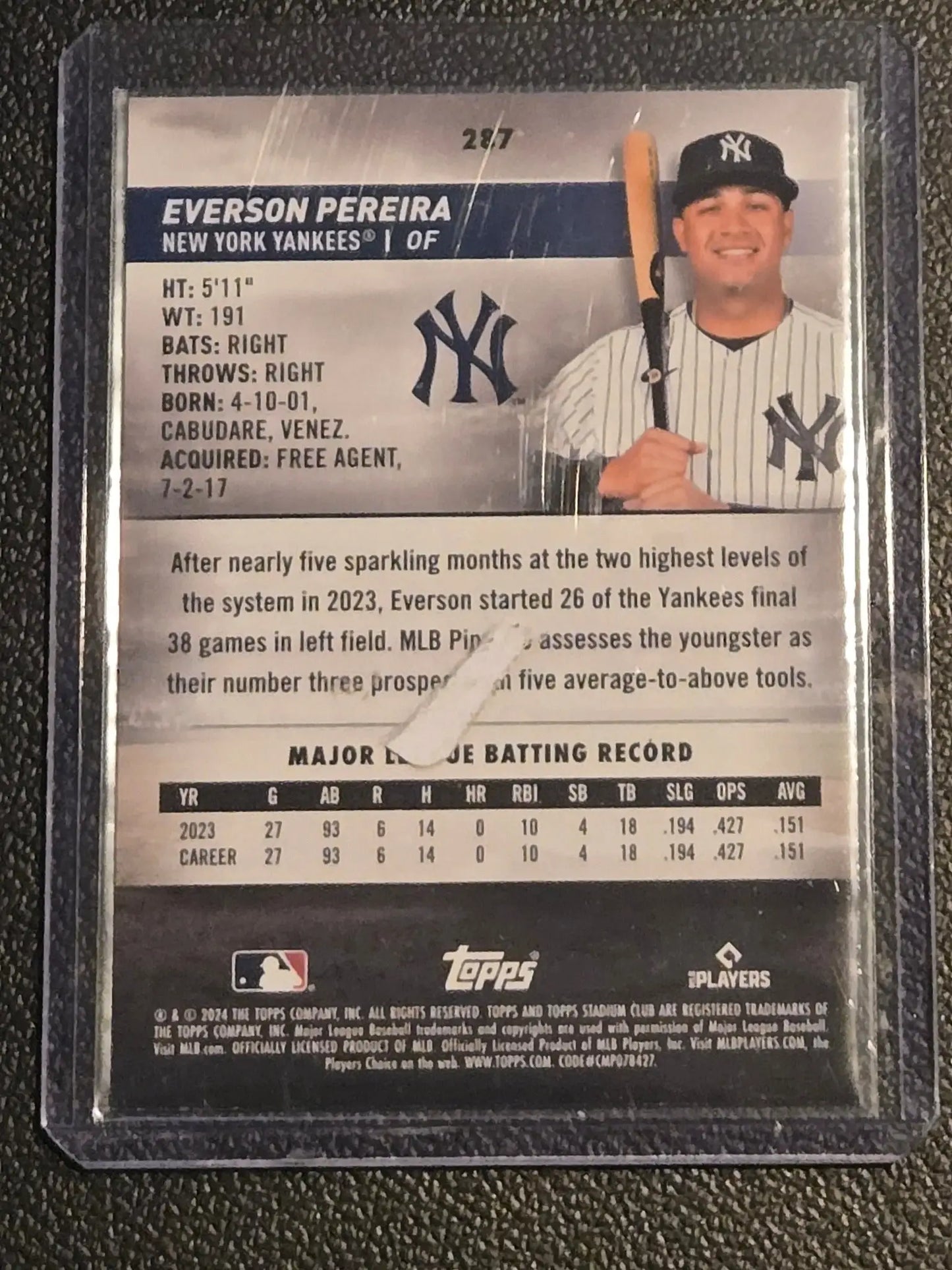 2024 Stadium Club #287 Everson Pereira - Baseball Card Single
