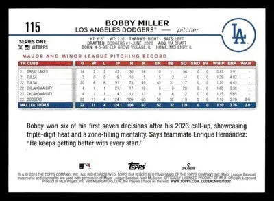 2024 Topps #115 Bobby Miller - Baseball Card Single