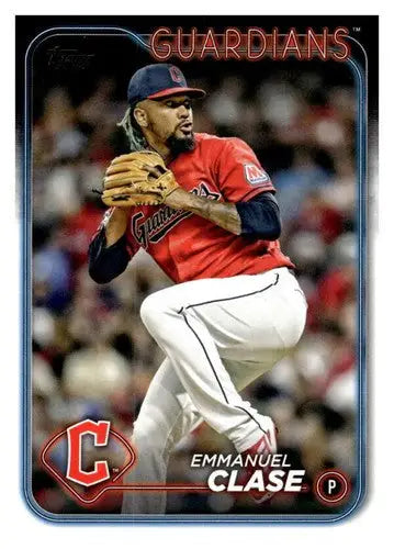 Baseball card featuring Emmanuel Clase with original gloss, 2024 Topps NM-MT Guardians