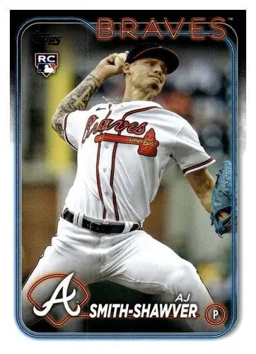 Baseball card of AJ Smith-Shawver NM-MT RC rookie Braves with original gloss in 2024 Topps