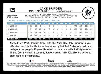 2024 Topps #125 Jake Burger - Baseball Card Single