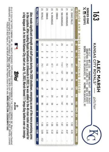 Alec Marsh rookie Royals baseball card with original gloss from 2024 Topps #163