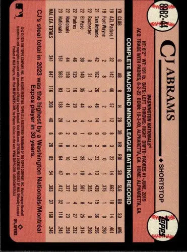 Original gloss 89b2-44 CJ Abrams baseball card from 2024 Topps 1989 series