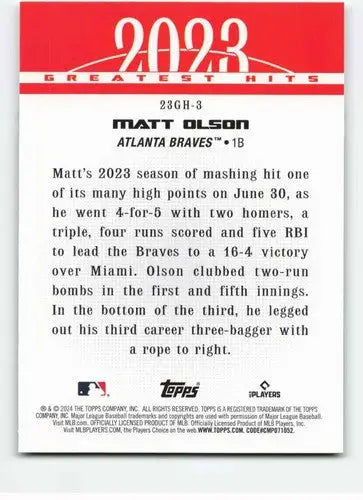 Original gloss 2024 Topps Greatest Hits Matt Olson baseball card Braves ID 71073