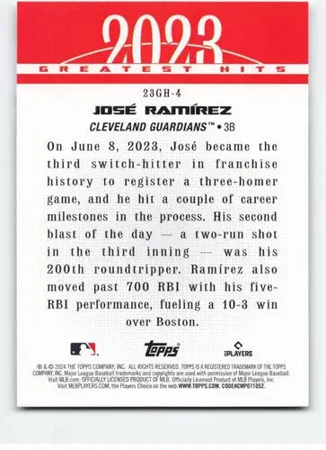 2024 Topps 2023 Greatest Hits #23GH-4 Jose Ramirez NM-MT Guardians ID:68689 - Baseball Card Single