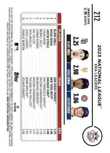 Baseball card Featuring ERA Leaders Justin Steele and Blake Snell in 2024 Topps NM-MT