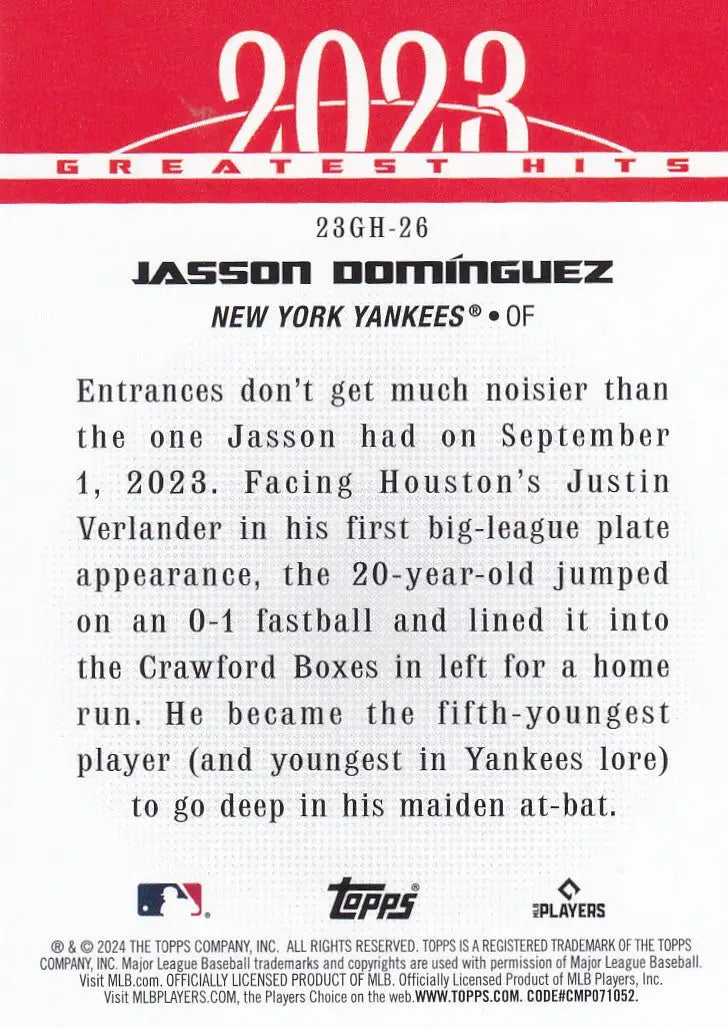 2024 TOPPS #23GH-26 JASSON DOMINGUEZ- NEW YORK YANKEES - Baseball Card Single