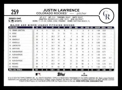 2024 Topps #259 Justin Lawrence - Baseball Card Single