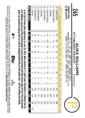 Alika Williams rookie Pirates baseball card with original gloss from 2024 Topps #265
