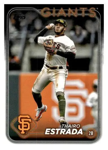 Baseball card featuring Thairo Estrada with original gloss, 2024 Topps NM-MT