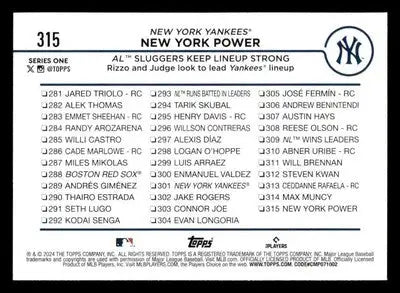 2024 Topps #315 New York Power: AL Sluggers Keep Lineup Strong - Baseball Card Single