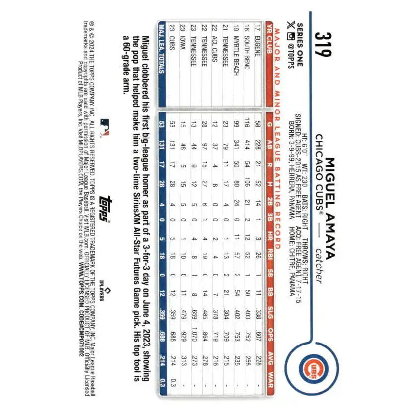 2024 Topps #319 Miguel Amaya NM-MT Chicago Cubs Baseball Card - Baseball Card Single