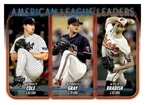 Baseball card featuring Gerrit Cole, Kyle Bradish, and Sonny Gray with original gloss