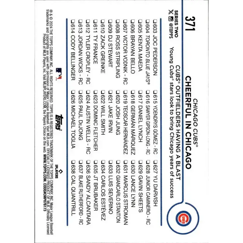 2024 Topps #371 Careful in Chicago NM-MT Chicago Cubs Baseball Card - Baseball Card Single