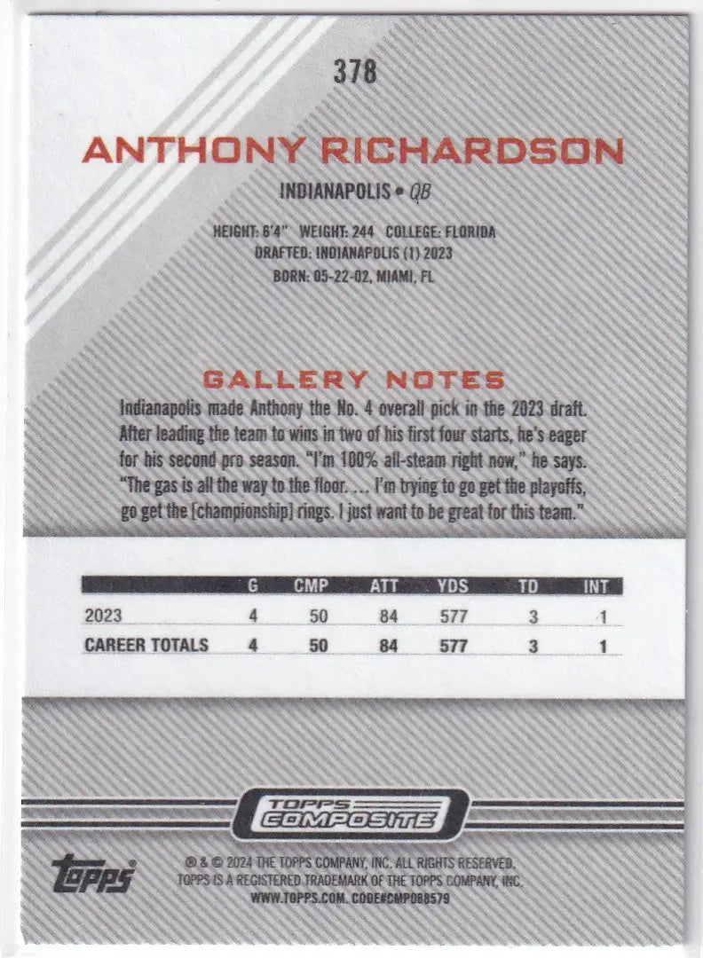 2024 TOPPS #378 ANTHONY RICHARDSON- INDIANPOLIS COLTS