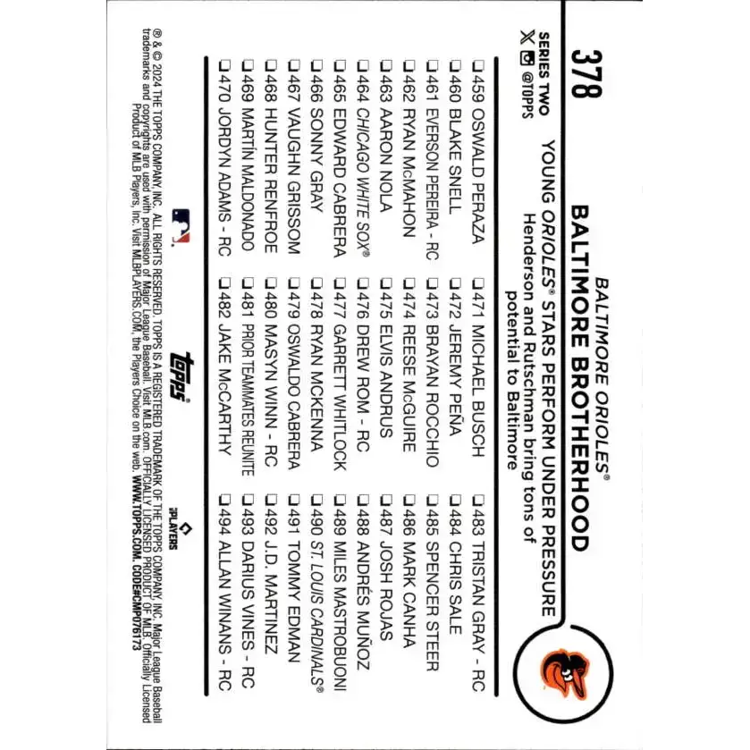 2024 Topps #378 Baltimore Brotherhood NM-MT Baltimore Orioles Baseball Card - Baseball Card Single
