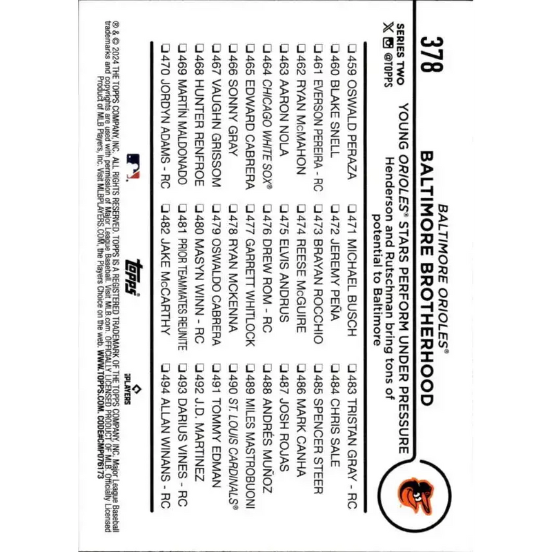 2024 Topps #378 Baltimore Brotherhood NM-MT Baltimore Orioles Baseball Card - Baseball Card Single