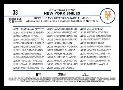 2024 Topps #38 New York Smiles: Mets Heavy Hitters Share a Laugh - Baseball Card Single