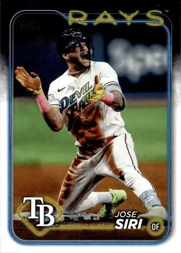 Original gloss Jose Siri NM-MT baseball trading card Tampa Bay Rays kneeling on field