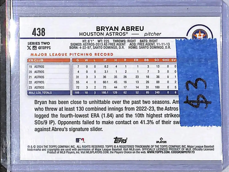 2024 Topps #438 Bryan Abreu NM-MT Houston Astros - Baseball Card Single