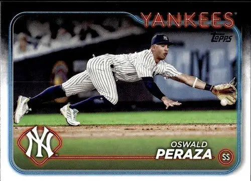Oswald Peraza baseball card with original gloss from 2024 Topps #459 Yankees