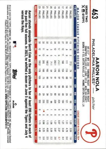 2024 Topps #463 Aaron Nola NM-MT Phillies ID:71245 - Baseball Card Single