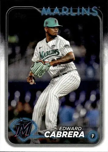 Original gloss baseball trading card of Edward Cabrera NM-MT in Marlins uniform