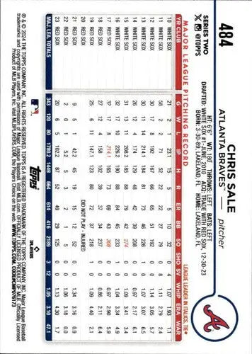 2024 Topps #484 Chris Sale NM-MT Braves ID:75095 - Baseball Card Single