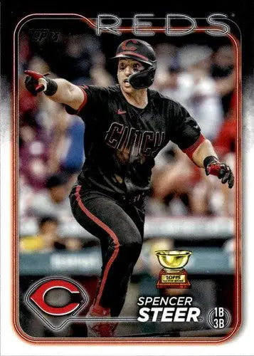 Original gloss Spencer Steer baseball card 2024 Topps NM-MT Reds ID 71395