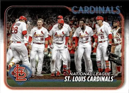 Original gloss of 2024 Topps team card featuring Simply Sandoval celebrating Cardinals