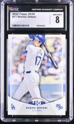 Encapsulated Shohei Ohtani baseball card from 2024 Topps 50/50 series CGC 8