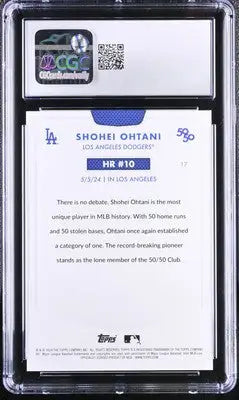 Graded Shohei Ohtani baseball card celebrating 50/50 Club achievement in 2024 Topps series