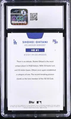 Graded Shohei Ohtani baseball card from 2024 Topps 50/50 series displayed