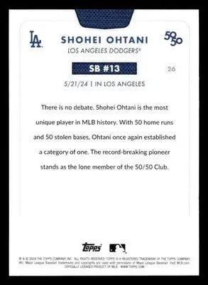 2024 Topps 50/50: Shohei Ohtani #26 Shohei Ohtani - Baseball Card Single