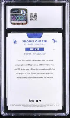 Graded Shohei Ohtani baseball card commemorating 50 home runs and 50 stolen bases in 2024