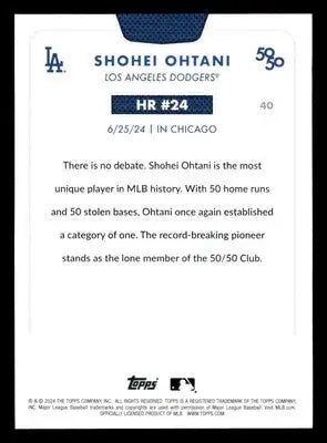 Baseball card of Shohei Ohtani from 2024 Topps 50/50 series