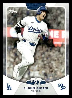 Baseball card of Shohei Ohtani in Los Angeles Dodgers uniform for 2024 Topps 50/50