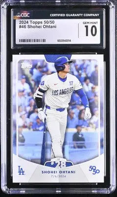 Graded 2024 Topps Shohei Ohtani baseball card CGC 10 side view display