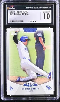 Graded Shohei Ohtani baseball card 2024 Topps 50/50 CGC 10 display
