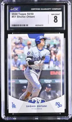 Graded 2024 Topps 50/50 Shohei Ohtani baseball card CGC 8 NM/MINT condition