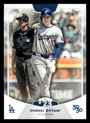 Baseball card of Shohei Ohtani in Los Angeles Dodgers uniform from 2024 Topps 50/50 series