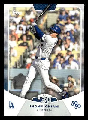 Shohei Ohtani Topps baseball card 2024 featuring batting pose Los Angeles Dodgers
