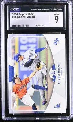 Graded 2024 Topps 50/50 Shohei Ohtani baseball card with Mint 9 rating