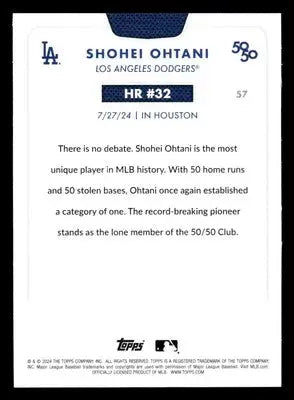 Collectible baseball card featuring Shohei Ohtani from 2024 Topps 50/50 series