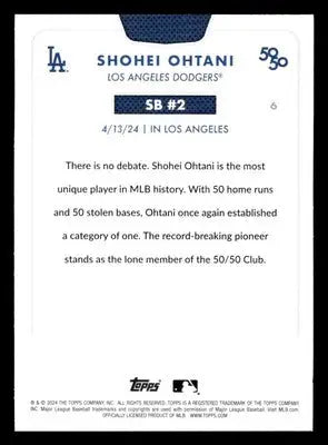 Baseball trading card of Shohei Ohtani from 2024 Topps 50/50 series