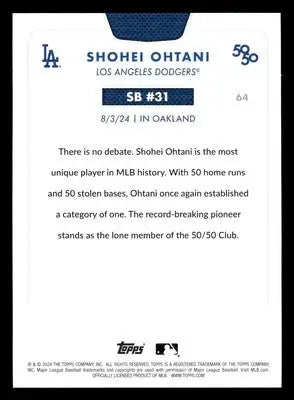 Shohei Ohtani trading card celebrating 50 home runs and 50 stolen bases Los Angeles